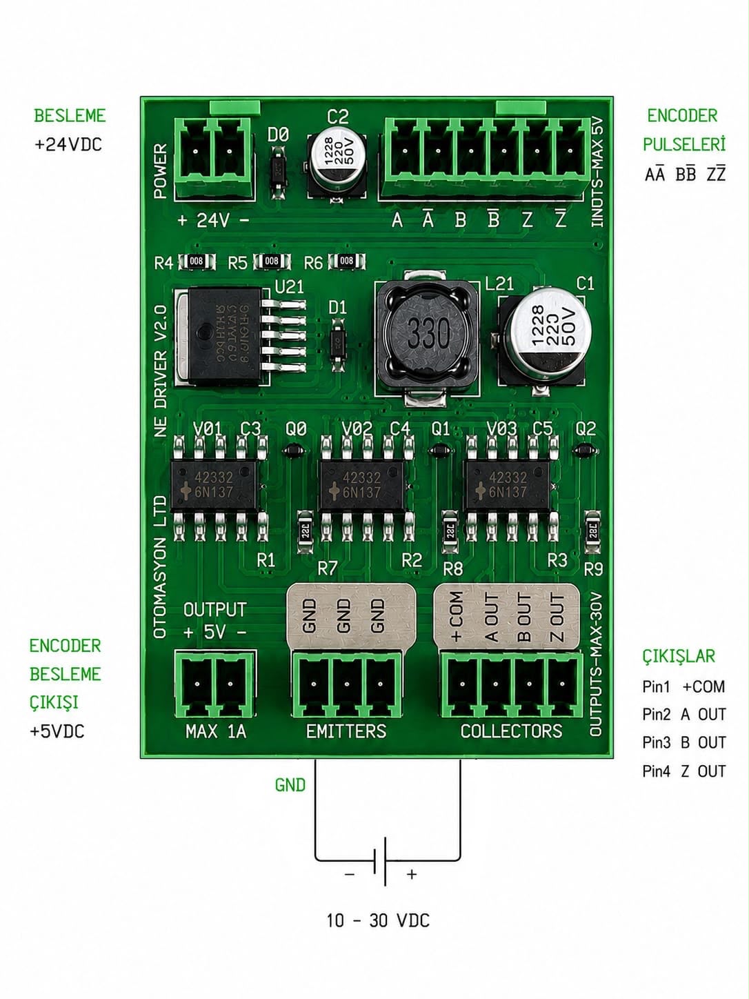 Servo Encoder Pulse Dönüştürücü(Line drive-24V DC) CNC El Çarkı (MPG) 5V DC - 24V DC Dönüştürme (Converter)